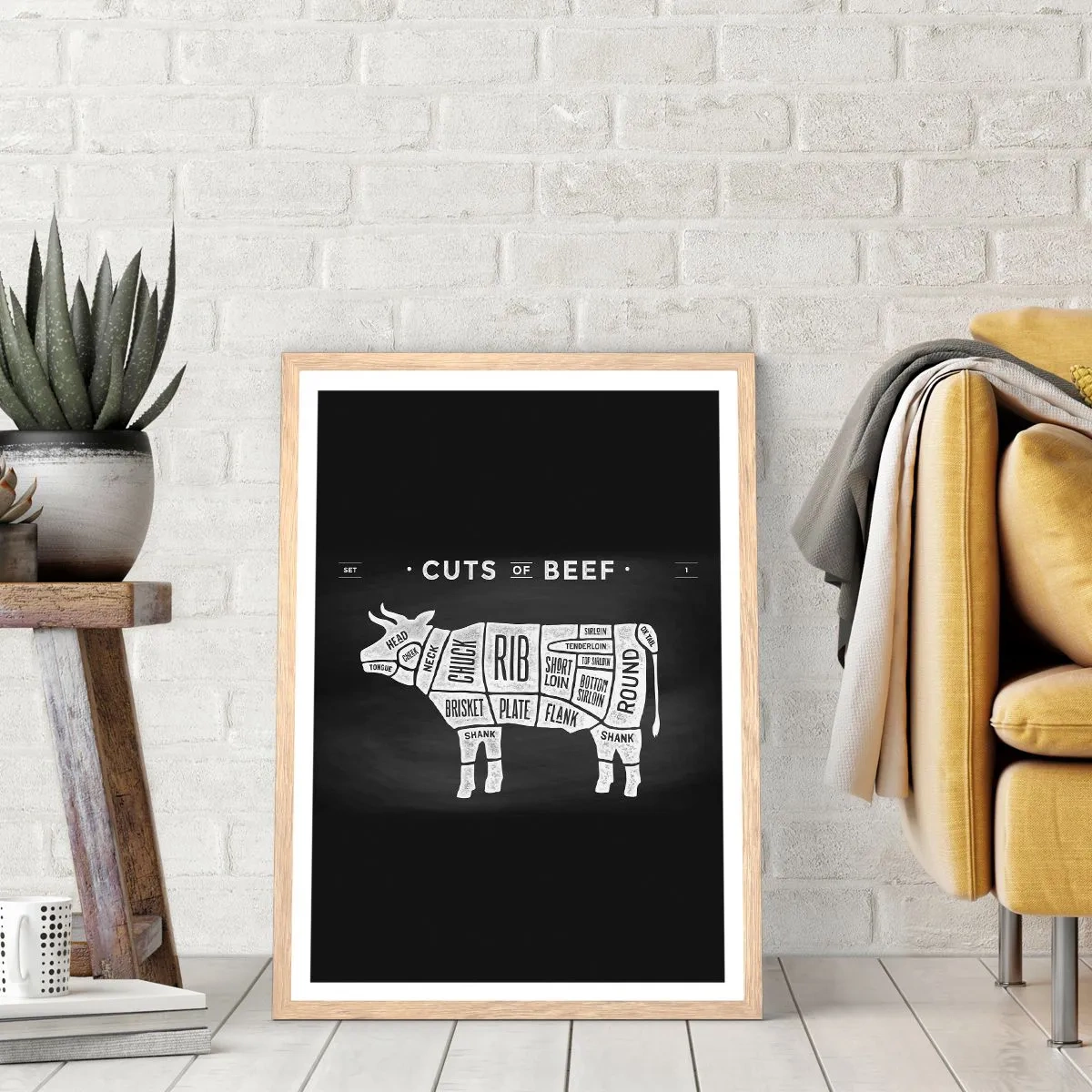 Plakát v rámu světlý dub - Slabikář řezníka - 70x100 cm