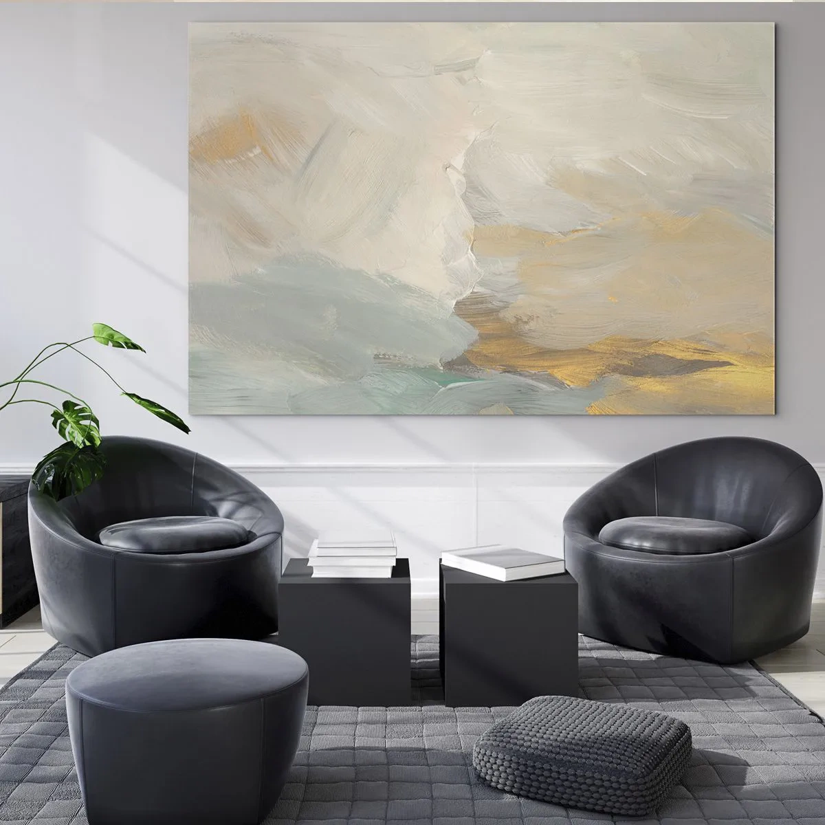 Obraz na skle - Jasná abstrakce s jemnými tahy štětcem - 70x50cm - Abstrakce – krajina něhy - Moderní nástěnná dekorace do obývacího pokoje a ložnice ARTTOR