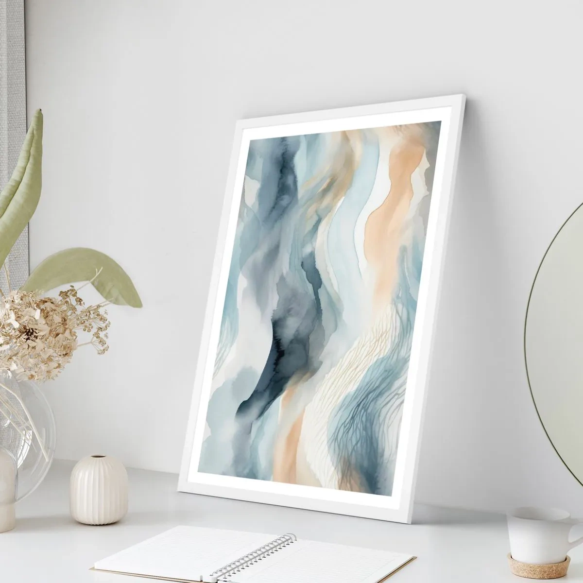 Plakát v bílém rámu - Abstrakce sněhu a mlhy - 40x50 cm