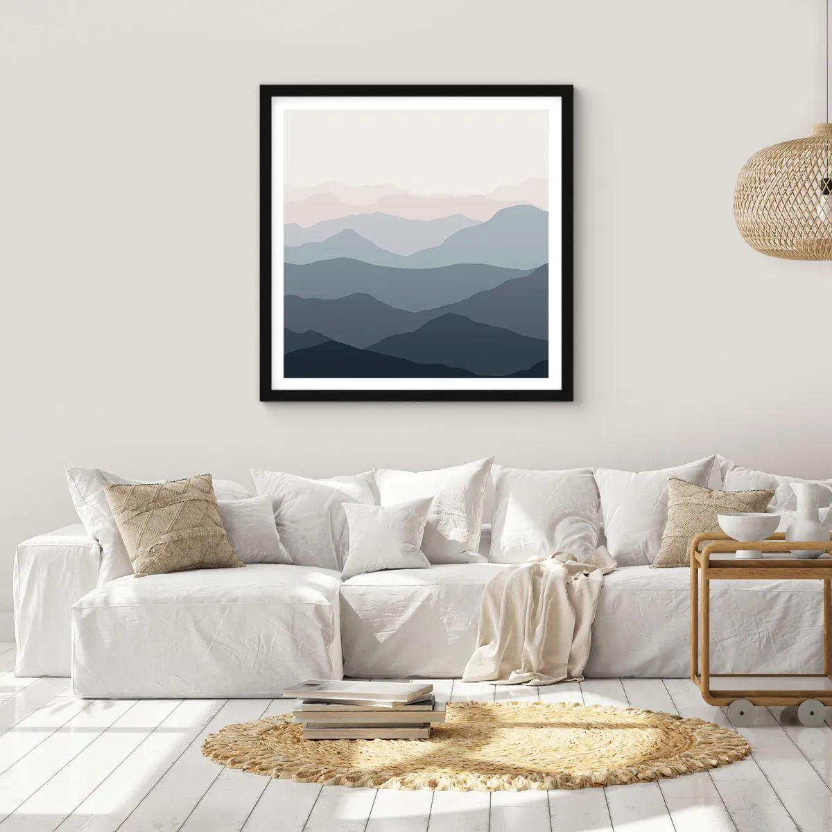 Plakát v černém rámu - Vlny hor - 50x50 cm