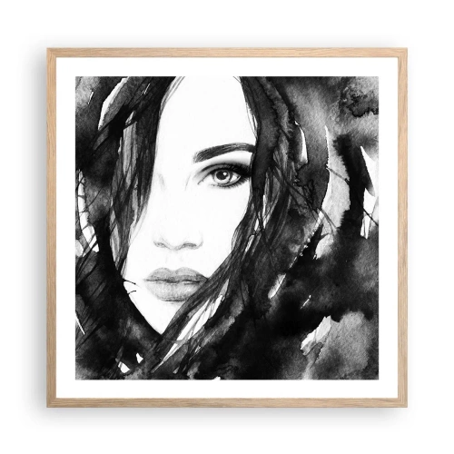 Plakát v rámu světlý dub - Portrét dámy v černé a bílé - 60x60 cm