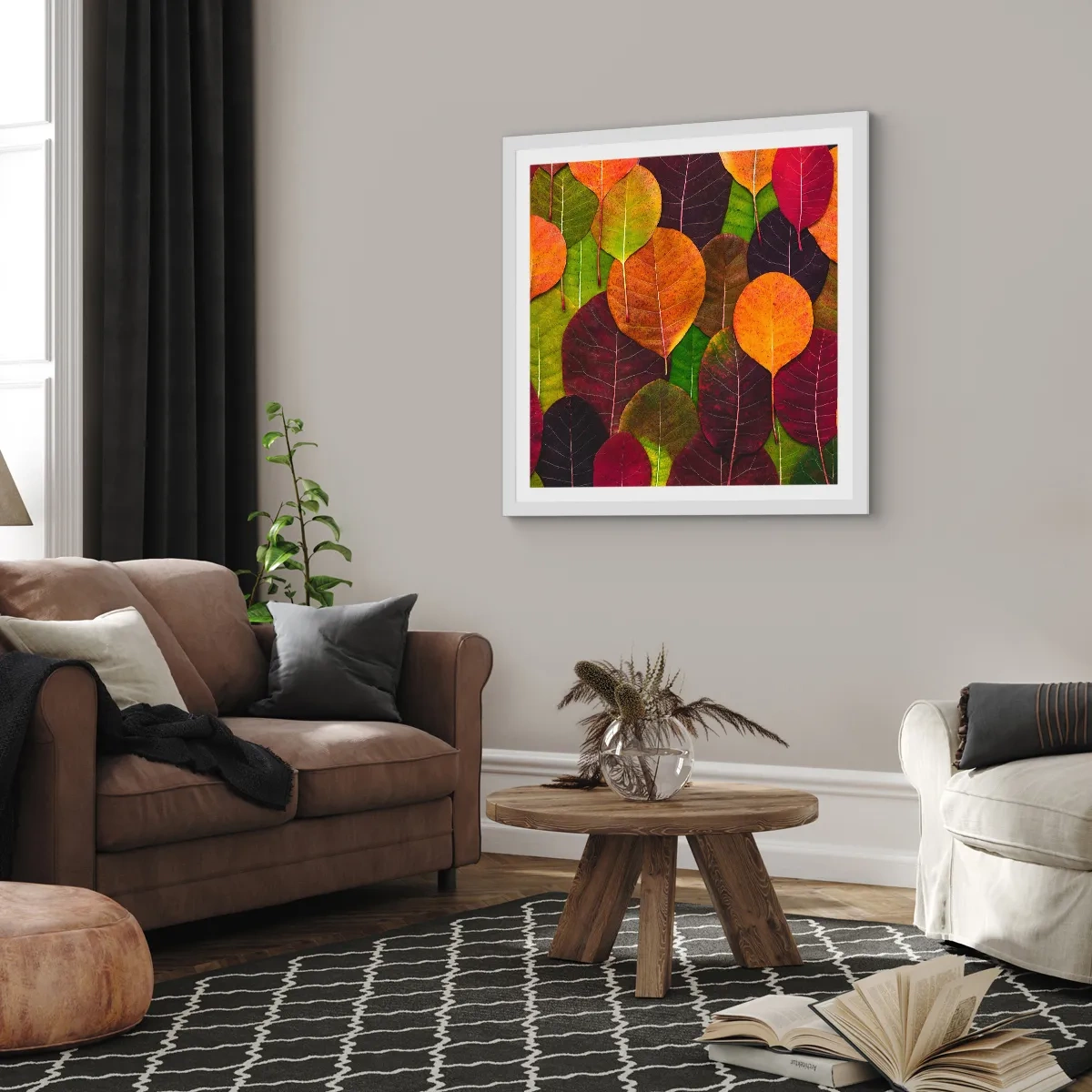 Plakát v bílém rámu - Podzimní mozaika - 40x40 cm