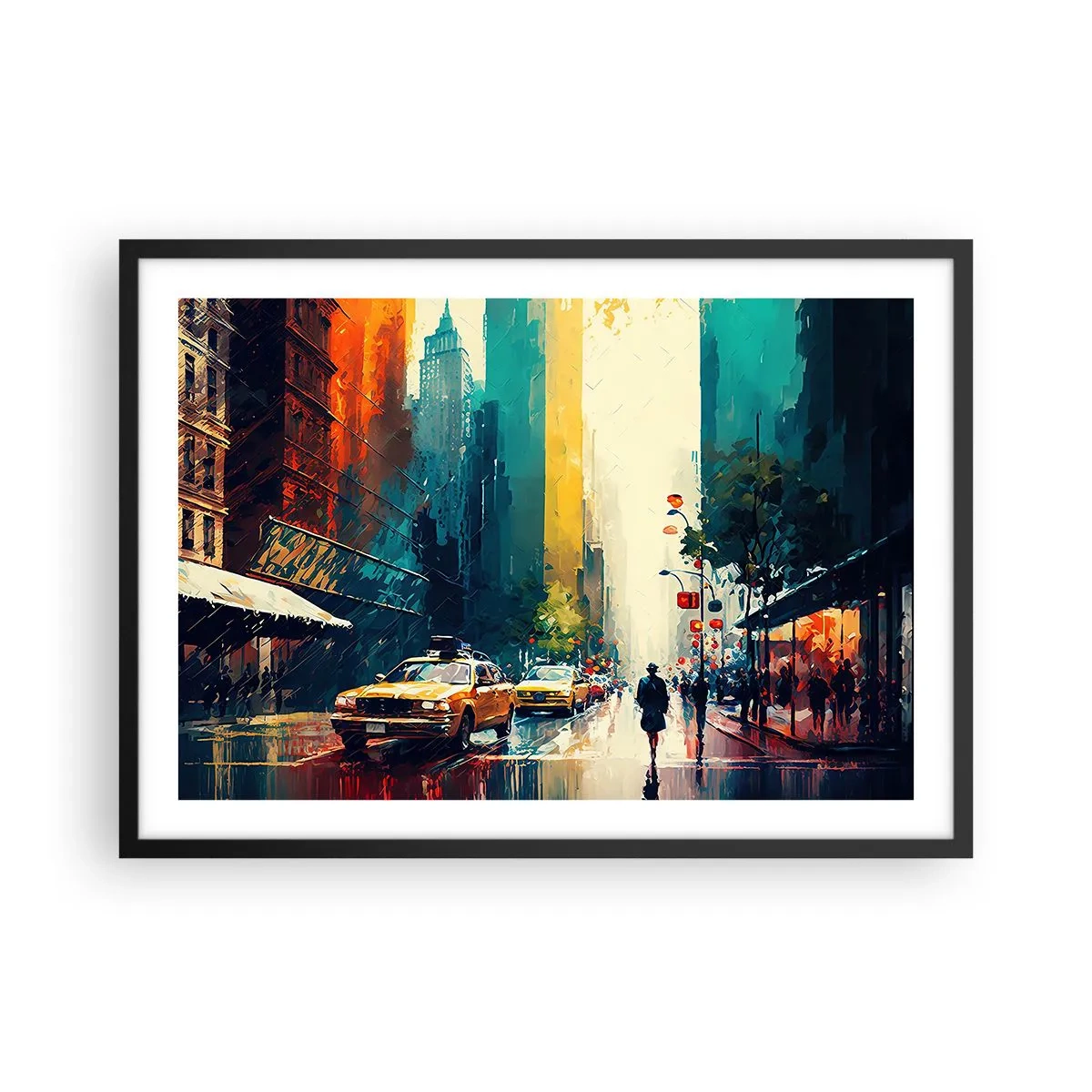 Plakát v černém rámu - New York – tady je i déšť barevný - 70x50 cm
