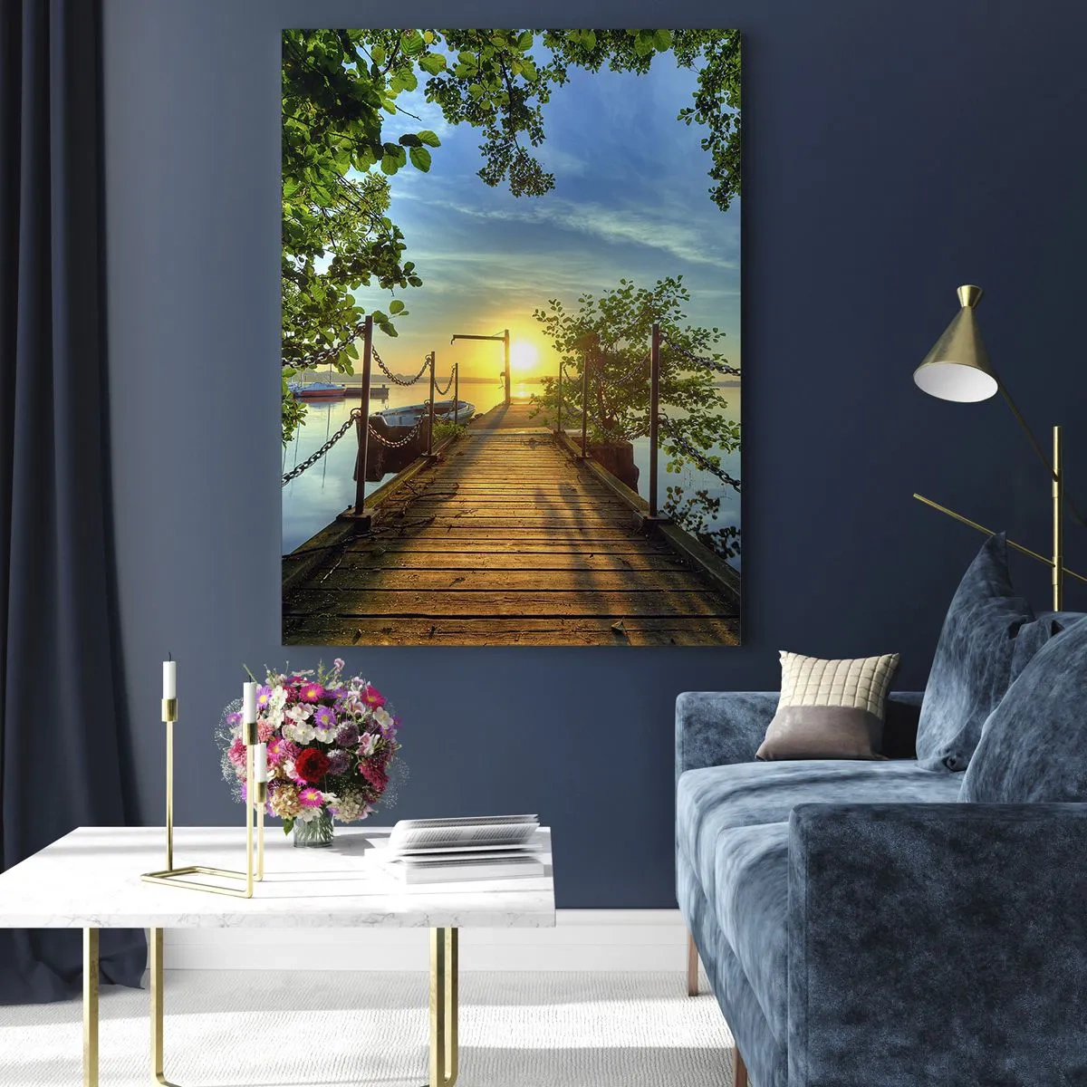 Obraz na skle - Západ u vody - 80x120 cm