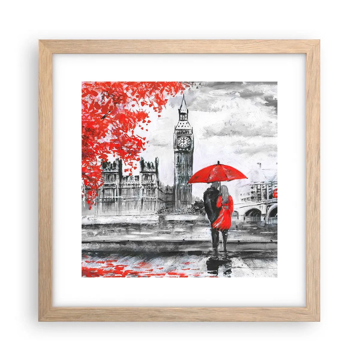 Plakát v rámu světlý dub - Zamilování do Londýna - 30x30 cm
