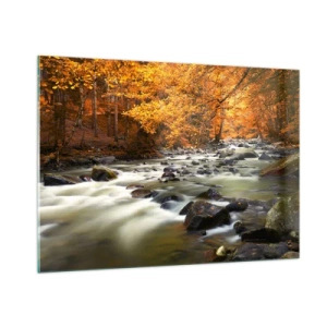 Obraz na skle - Potok ve zlatém lese - 100x70 cm