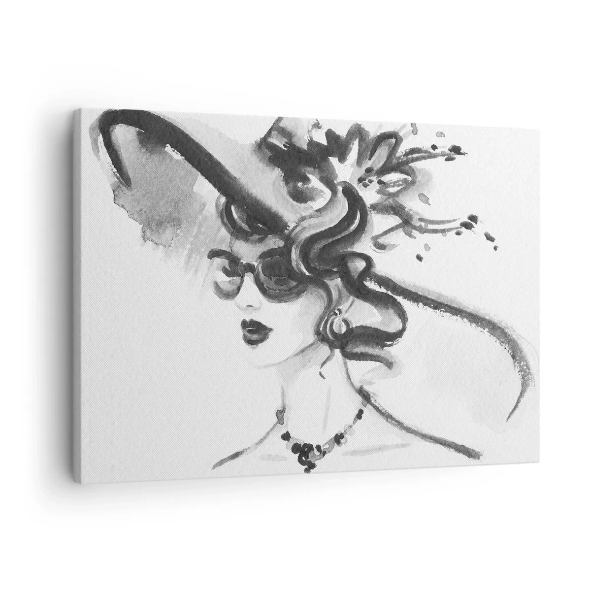 Obraz na plátně - Elegantní žena v klobouku v černobílém stylu - 70x50cm - Dáma s charakterem - Moderní nástěnná dekorace do obývacího pokoje a ložnice ARTTOR