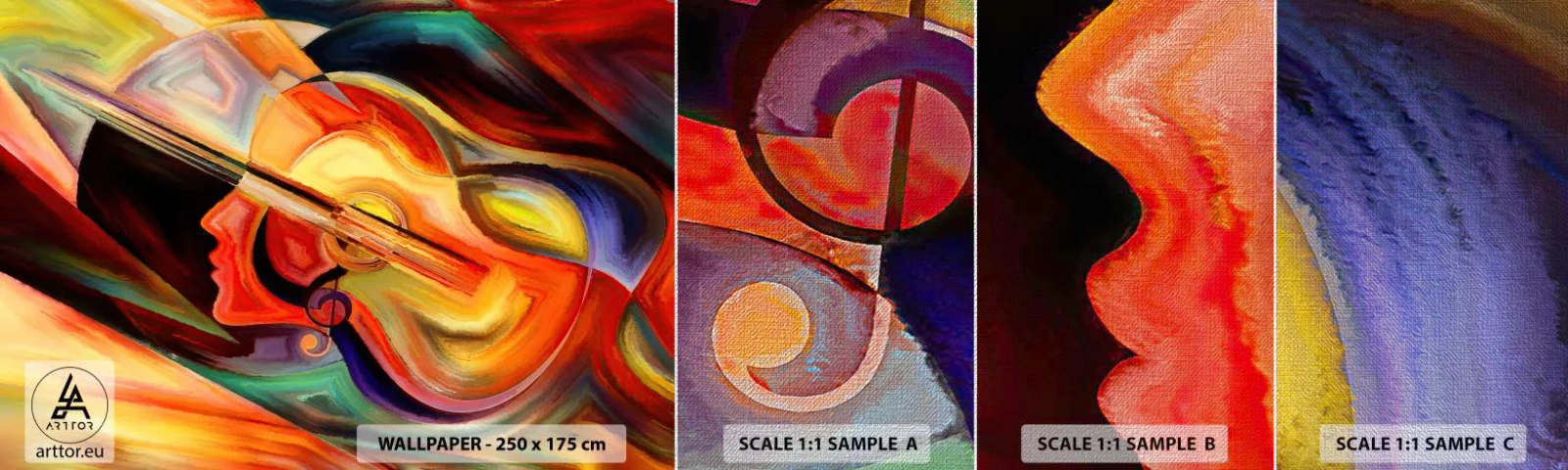 Vzor Fototapety Premium Canvas - Všechno je v pořádku - Abstrakce, ženská tvář, Housle - 100x30 cm