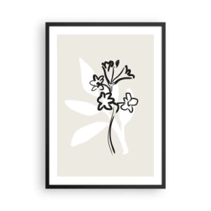 Plakát v černém rámu - Minimalistická kresba květin - 50x70cm - Náčrtek pro herbář - Moderní nástěnná dekorace do obývacího pokoje a ložnice ARTTOR