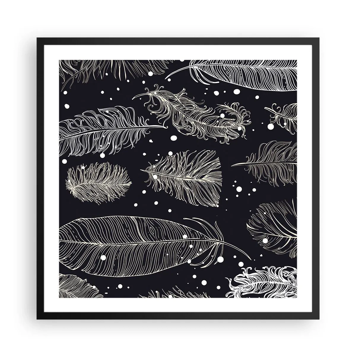 Plakát v černém rámu - Krajka s peřím - 60x60 cm