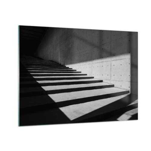 Obraz na skle - Betonové schody v ostrém světle a stínu v moderním stylu - 70x50cm - Syrová krása modernismu - Moderní nástěnná dekorace do obývacího pokoje a ložnice ARTTOR