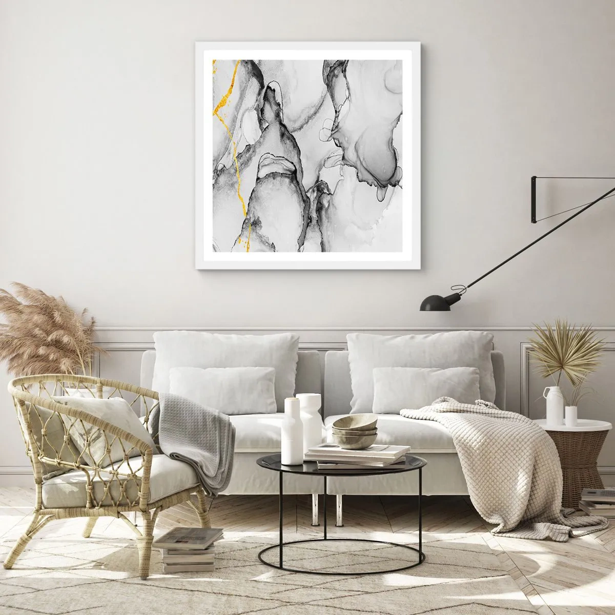 Plakát v bílém rámu - Kompozice se zlatým motivem - 40x40 cm