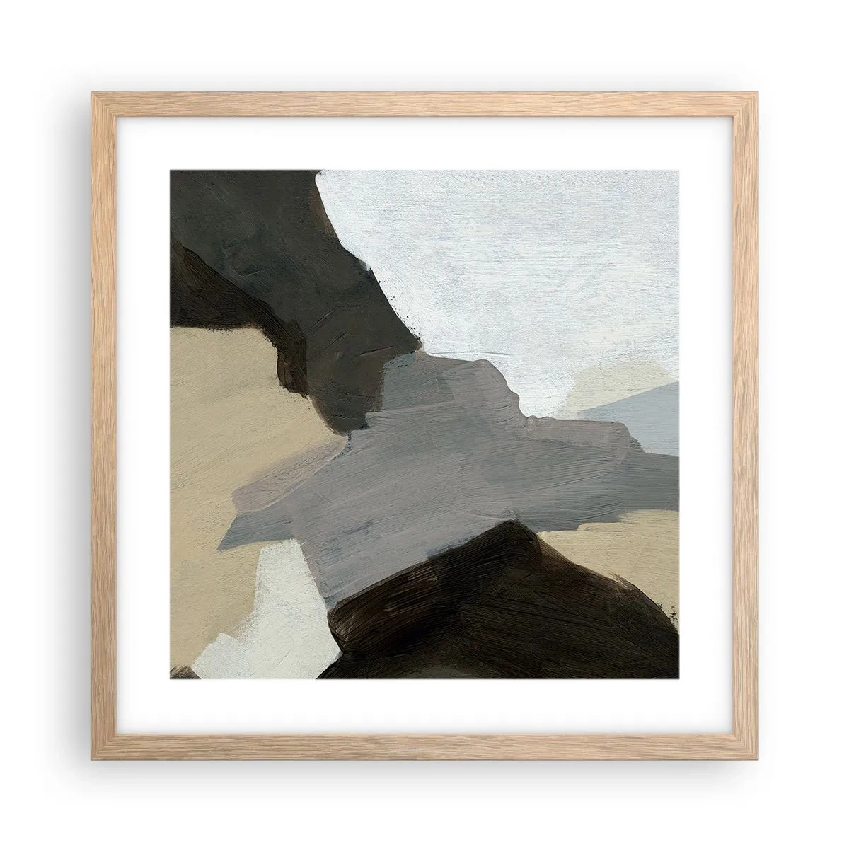 Plakát v rámu světlý dub - Abstrakce: křižovatka šedi - 40x40 cm