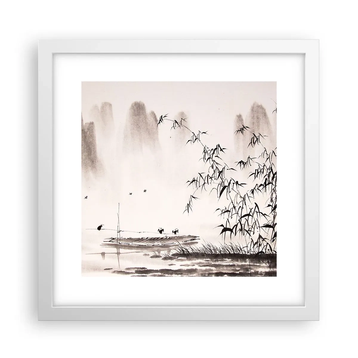 Plakát v bílém rámu - Klid rýžových polí - 30x30 cm