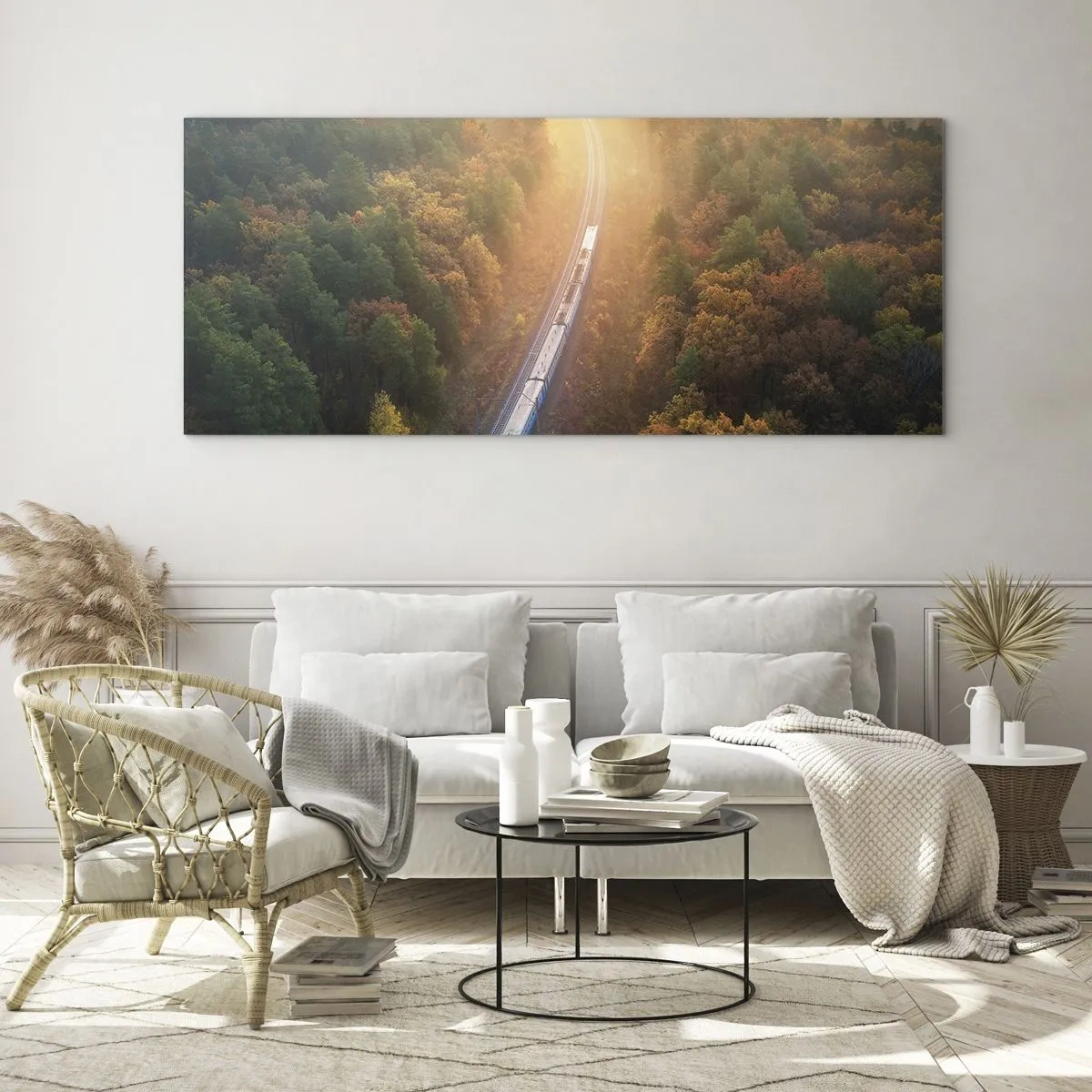 Obraz na skle - Podzimní cesta - 100x40 cm