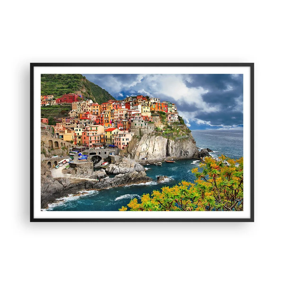 Plakát v černém rámu - Hromádka přitulená ke skalám - 100x70 cm