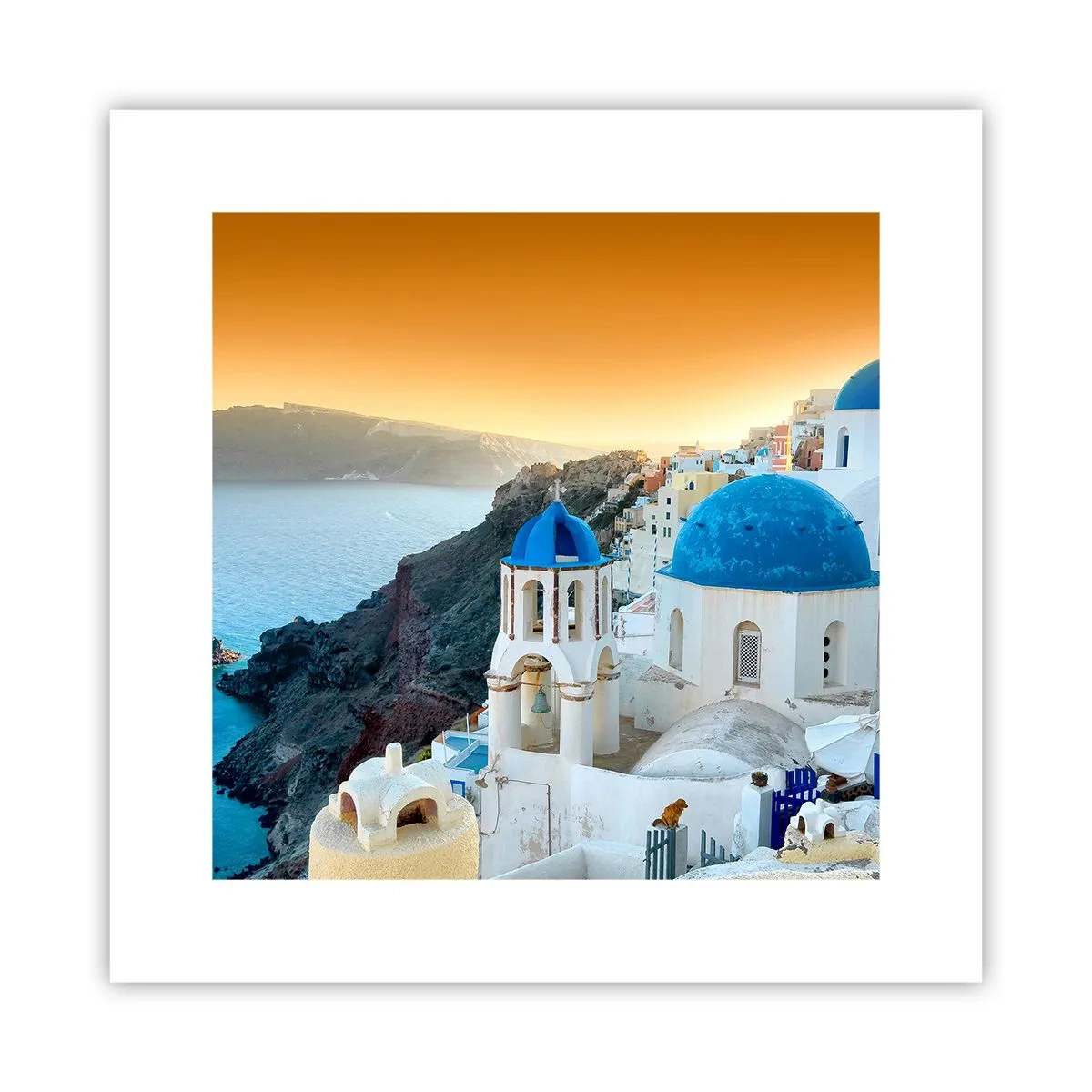 Plakát - Santorini - přitulené ke skalám - 30x30 cm
