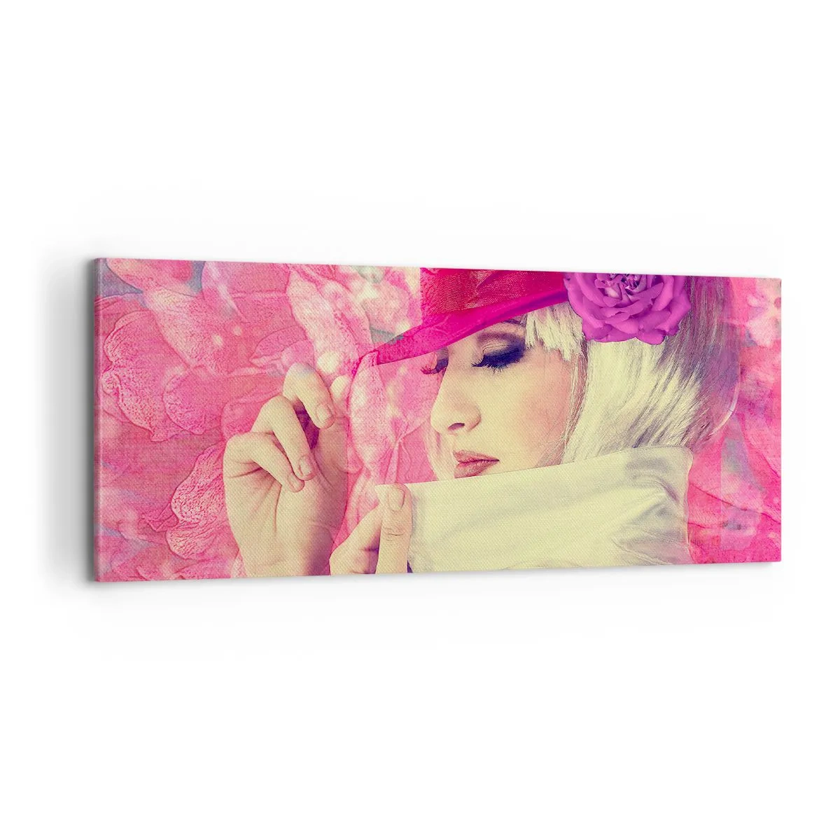Obraz na plátně - Retro portrét v růžové mlze - 100x40 cm