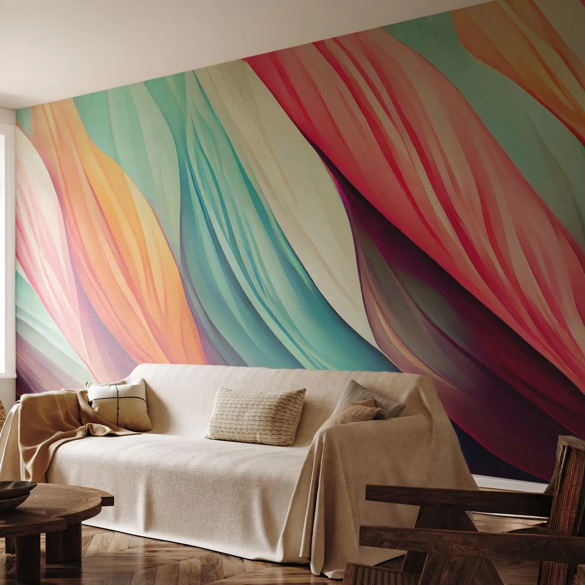 Fototapeta Premium Sand - Duhový uzel - Pastel, Čáry, Abstrakce - 300x210 cm