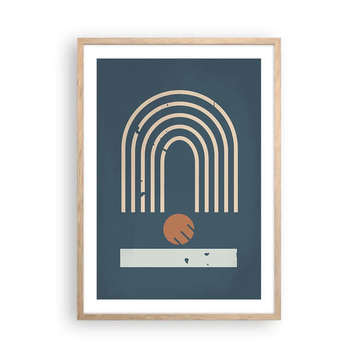 Plakát v rámu světlý dub - Geometrie v námořnické modři - 50x70 cm