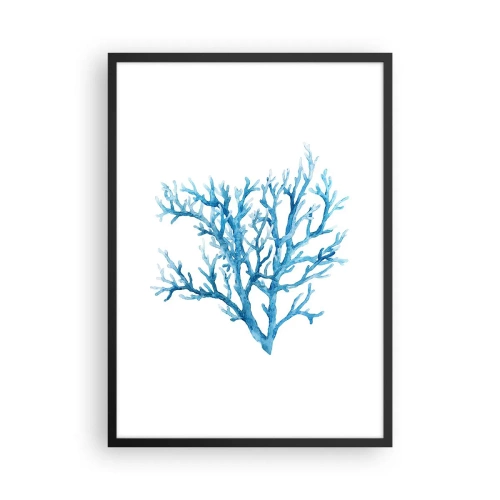 Plakát v černém rámu - Modrý korál ve stylu akvarelu na bílém pozadí - 50x70cm - Mořský filigrán - Moderní nástěnná dekorace do obývacího pokoje a ložnice ARTTOR