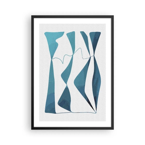 Plakát v černém rámu - Abstraktní kompozice v odstínech modré s dynamickými liniemi. - 50x70cm - Abstrakce: tyrkysový vztah - Moderní nástěnná dekorace do obývacího pokoje a ložnice ARTTOR