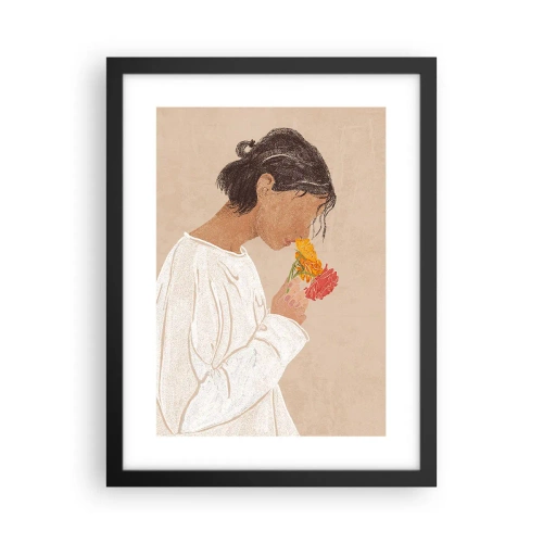 Plakát v černém rámu - Dívka a květiny - 30x40 cm