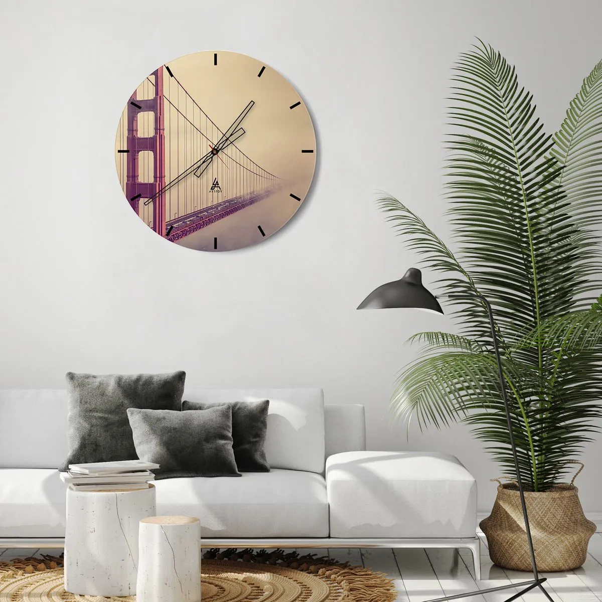 Nástěnné hodiny - Most Golden Gate v mlhavém pozadí - 30x30cm - Mezi nebem a zemí - Moderní nástěnná dekorace do obývacího pokoje, kuchyně a ložnice ARTTOR