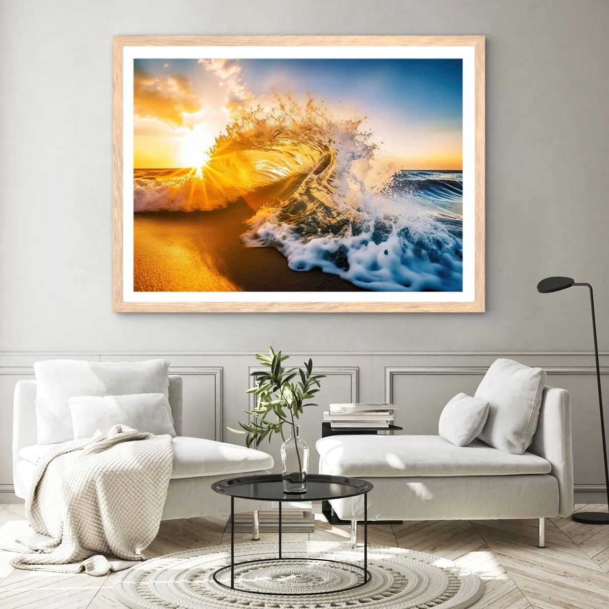 Plakát v rámu světlý dub - Hra v písku - 100x70 cm