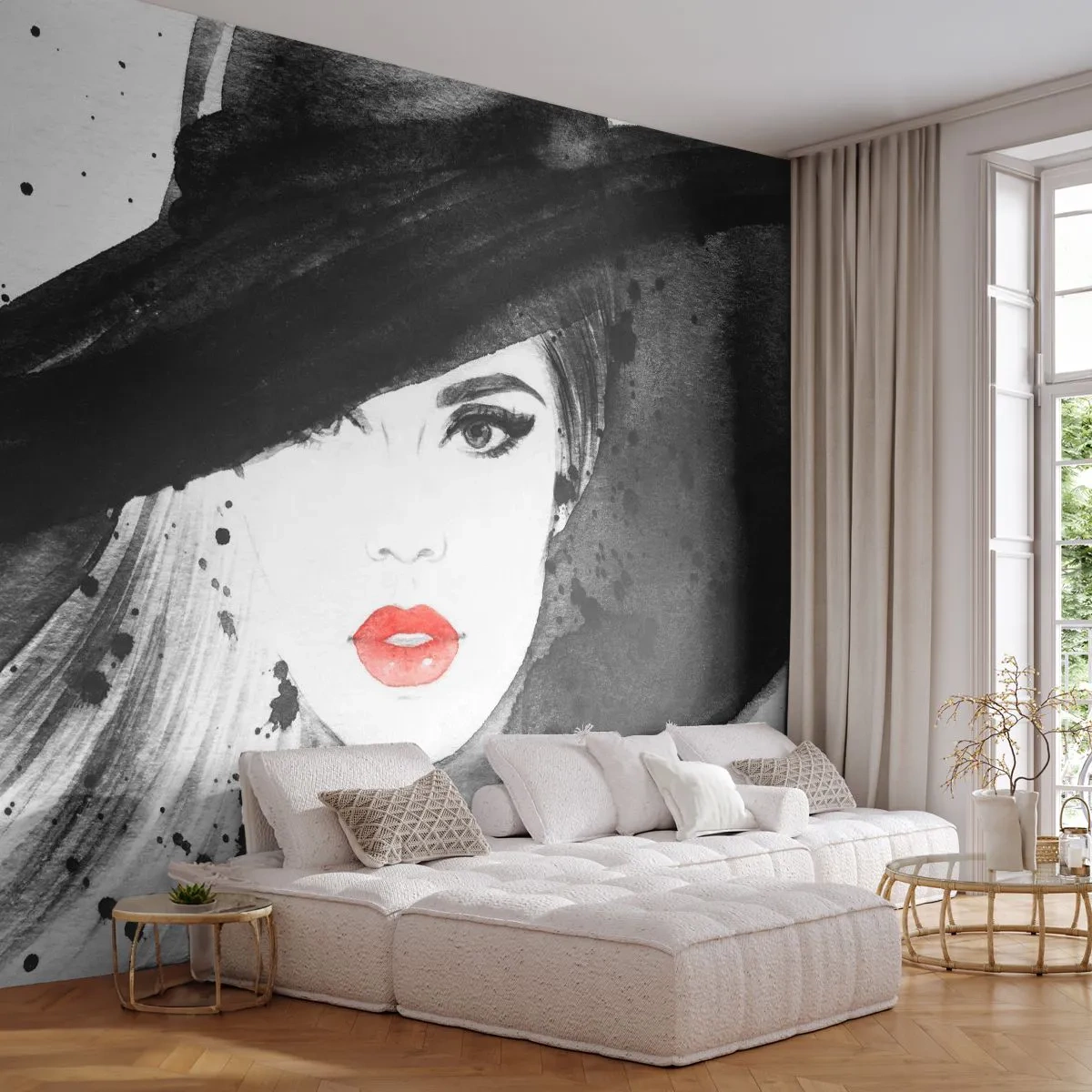 Fototapeta Samolepicí Deluxe Sticker - Dáma v černém - Žena, ženská tvář, Portrét ženy - 250x175 cm