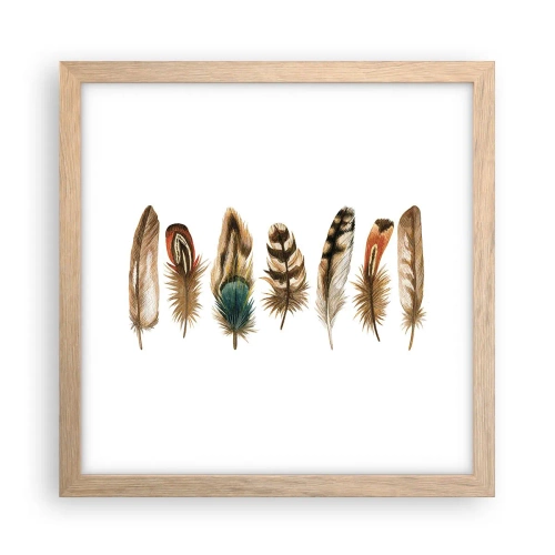 Plakát v rámu světlý dub - Opeřená variace - 30x30 cm