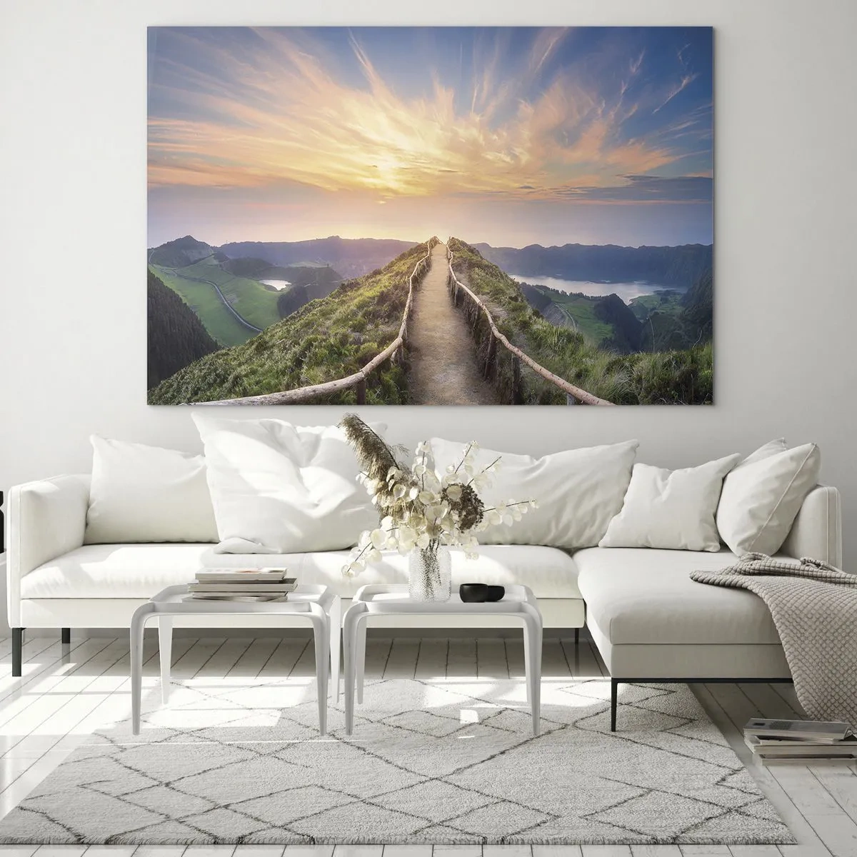 Obraz na skle - Cesta na vrchol kopce s výhledem na západ slunce - 70x50cm - Blízko nebe - Moderní nástěnná dekorace do obývacího pokoje a ložnice ARTTOR