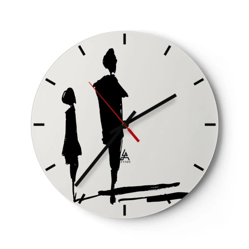 Nástěnné hodiny - Černé siluety dvou postav na bílém pozadí v povrchním stylu. - 30x30cm - Určitě spolu? - Moderní nástěnná dekorace do obývacího pokoje, kuchyně a ložnice ARTTOR