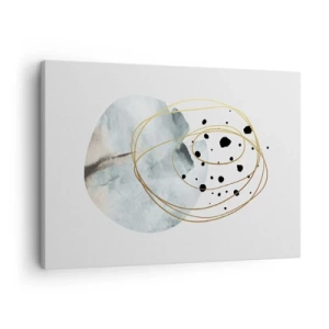 Obraz na plátně - Minimalistická abstrakce s geometrickým vzorem a zlatými liniemi - 70x50cm - V objetí prostoru - Moderní nástěnná dekorace do obývacího pokoje a ložnice ARTTOR