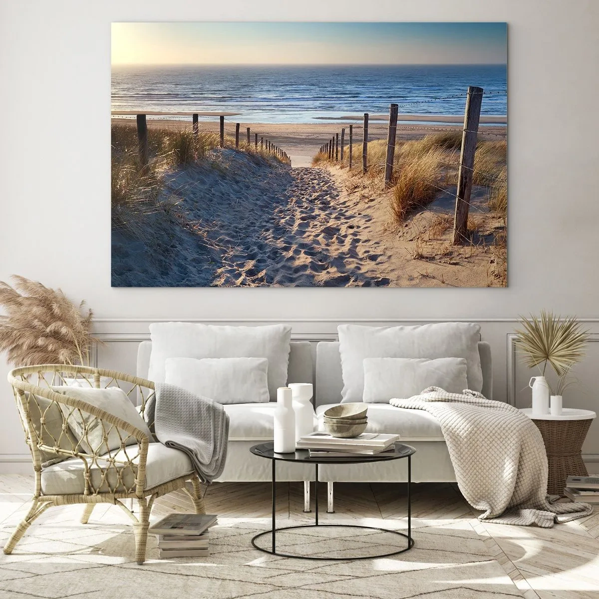 Obraz na skle - Šumění moře, zpěv ptáků, divoká pláž uprostřed trávy… - 120x80 cm
