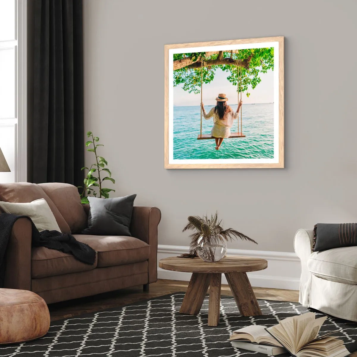 Plakát v rámu světlý dub - Život je krásný - 50x50 cm