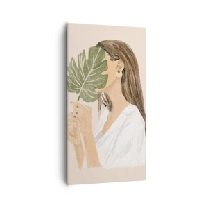 Obraz na plátně - Tajemný portrét s vějířem - 55x100 cm