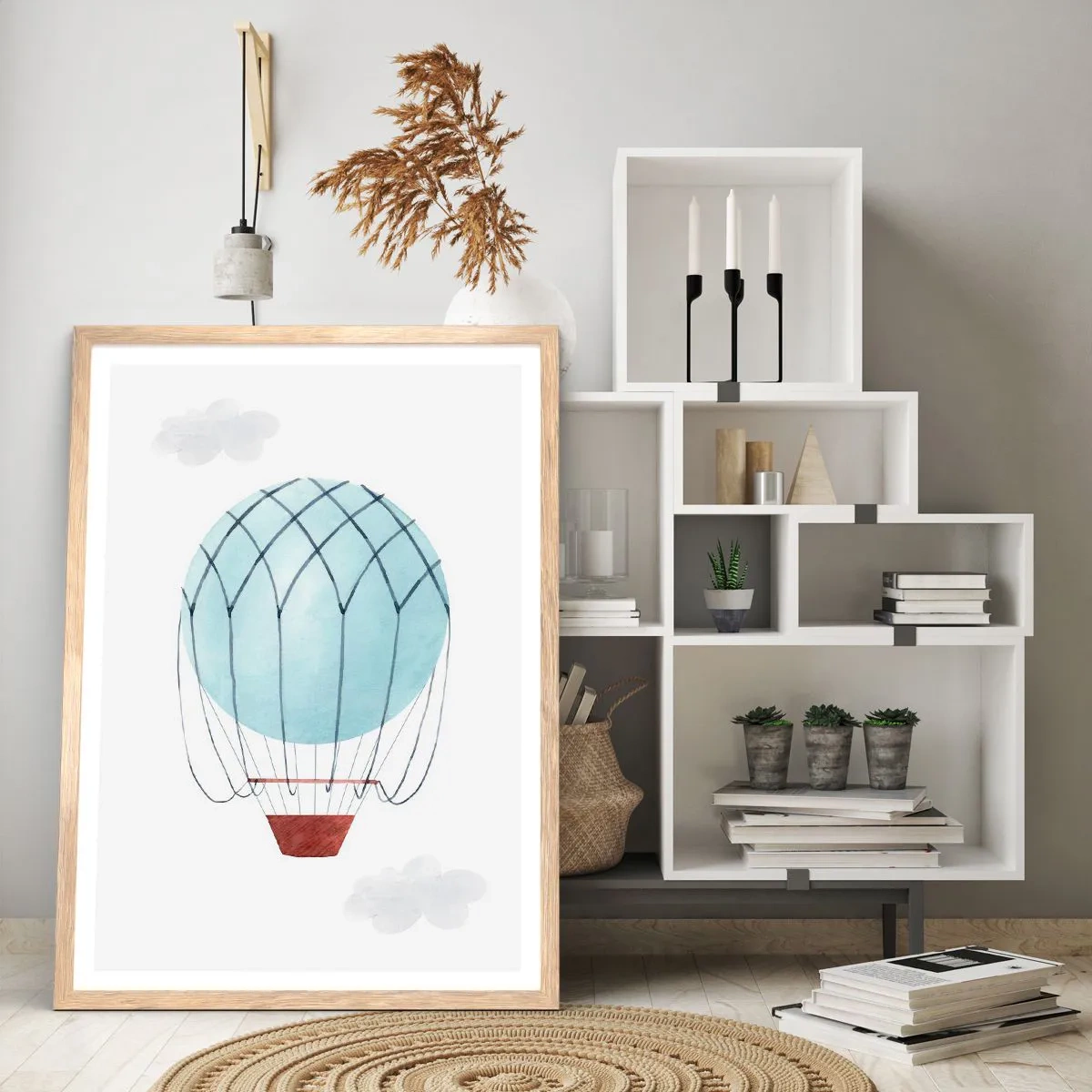 Plakát v rámu světlý dub - Celý v oblacích - 61x91 cm