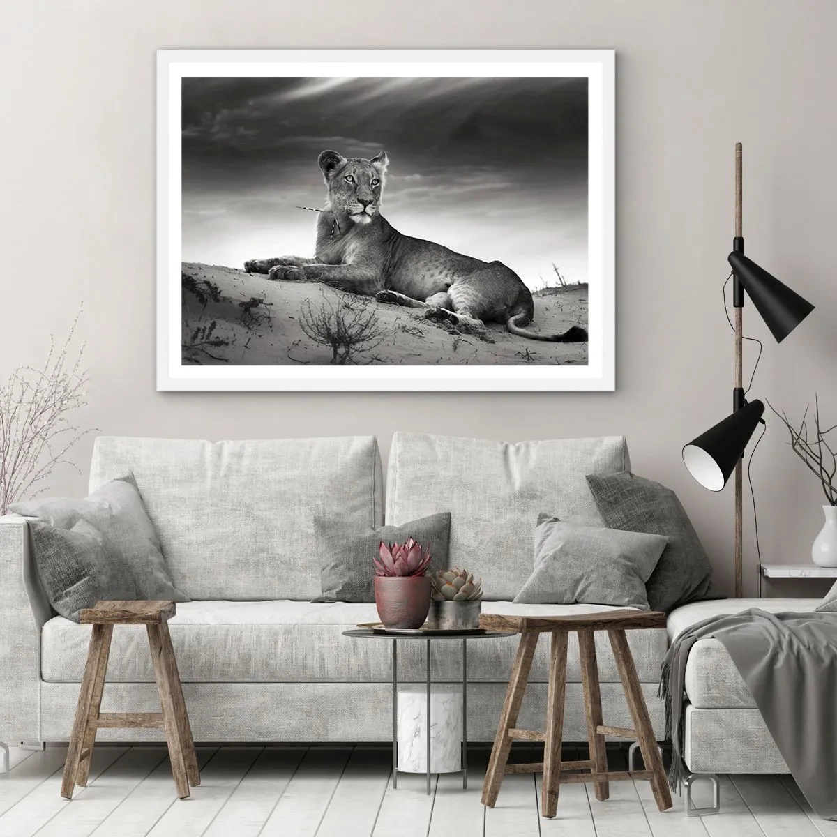 Plakát v bílém rámu - Odpočinek královny pouště - 50x40 cm