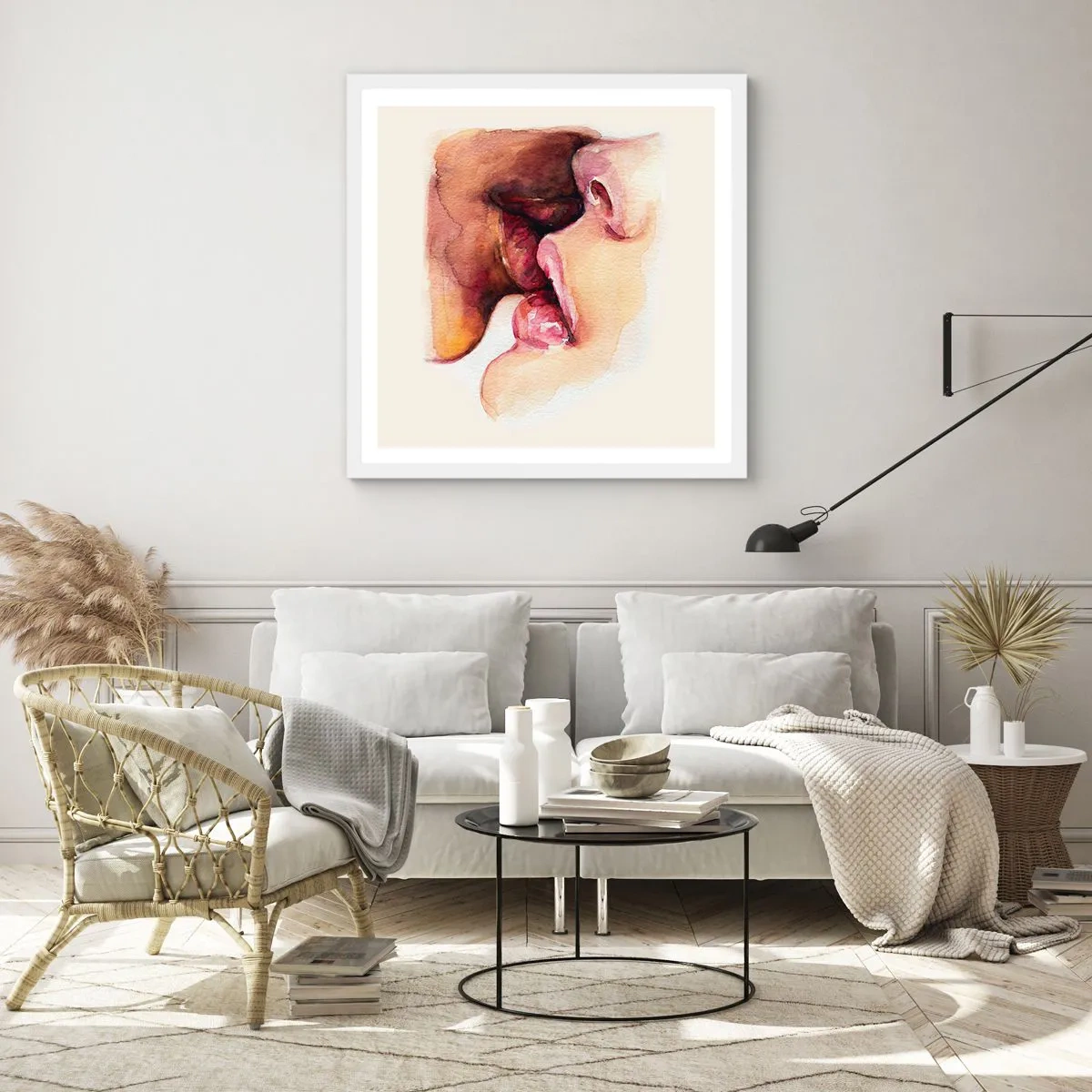 Plakát v bílém rámu - Jako noc a den, země a nebe - 30x30 cm