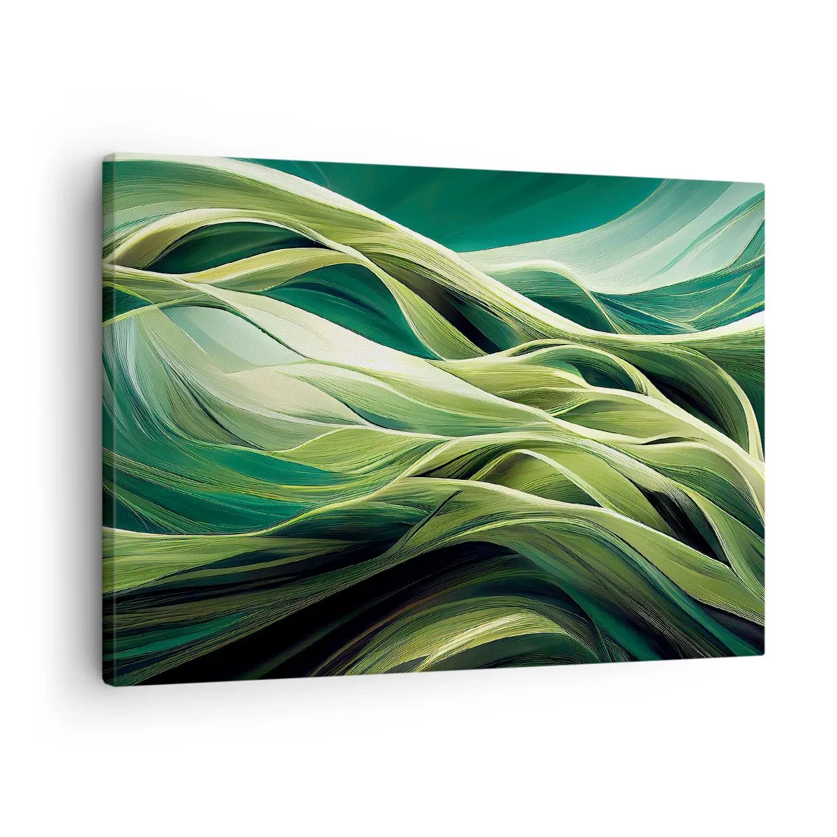 Obraz na plátně - Dynamické linie v odstínech zelené - 70x50cm - Abstraktní hra na zelenou - Moderní nástěnná dekorace do obývacího pokoje a ložnice ARTTOR