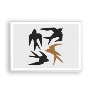 Plakát v bílém rámu - Vlaštovky - 100x70 cm