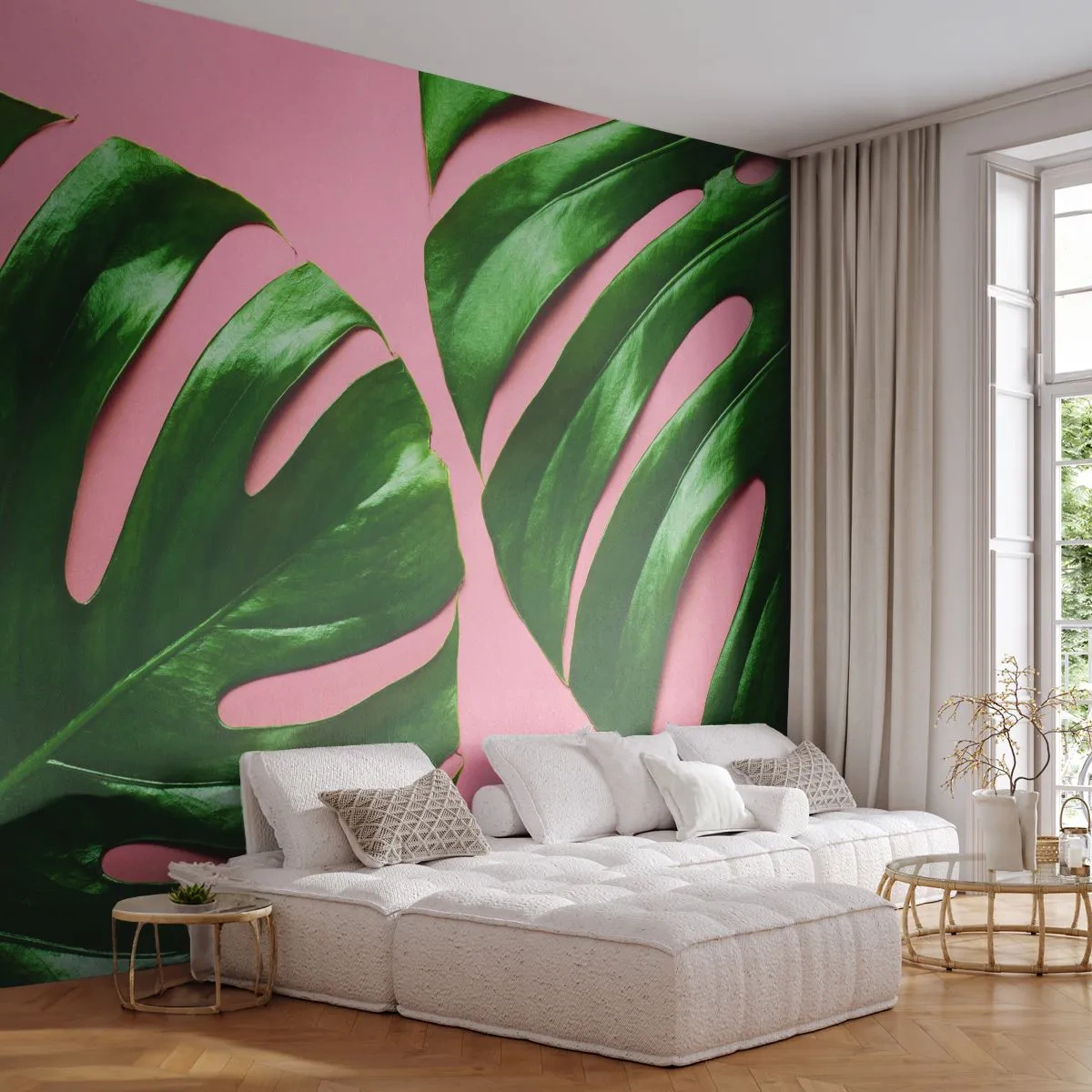 Fototapeta Premium Canvas - Zelené rendez-vous - Monstera, Zelený list, Exotická rostlina - 200x140 cm