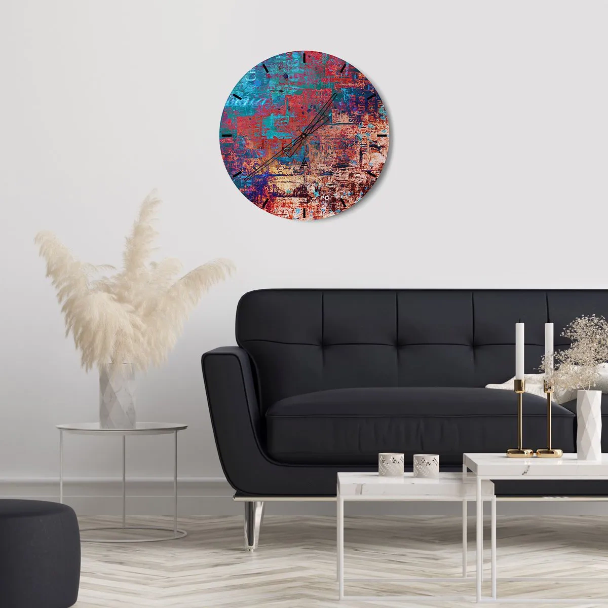 Nástěnné hodiny - Abstraktní kompozice v intenzivních odstínech červené a modré. - 30x30cm - Paměť a zapomnění - Moderní nástěnná dekorace do obývacího pokoje, kuchyně a ložnice ARTTOR