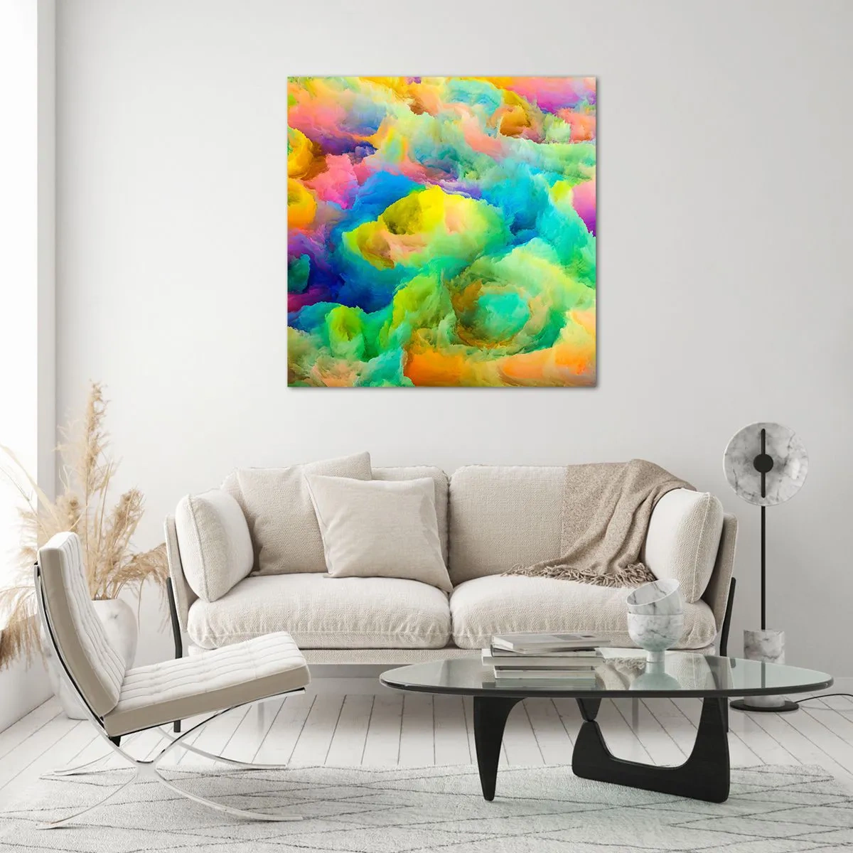 Obraz na skle - Duhové chmýří - 40x40 cm