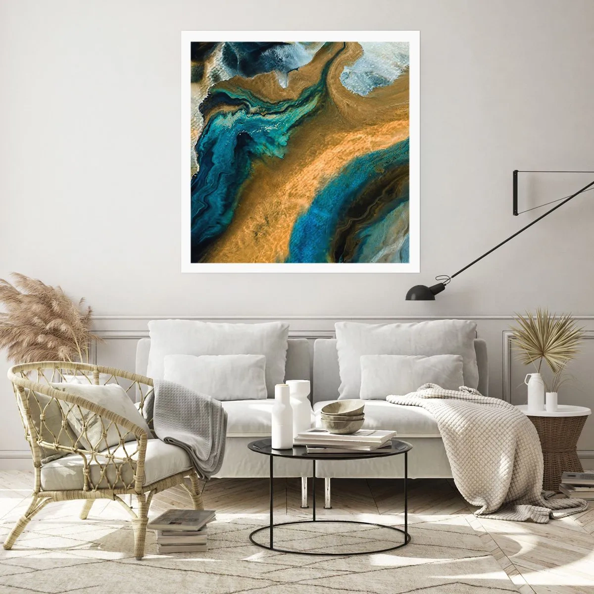 Plakát - Modrá – žlutá – vzájemné vlivy - 30x30 cm