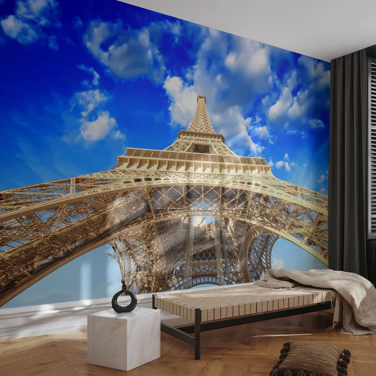Fototapeta Samolepicí Deluxe Sticker - Dosáhnout na oblohu a mraky - Město, Paříž, Eiffelova věž - 250x175 cm