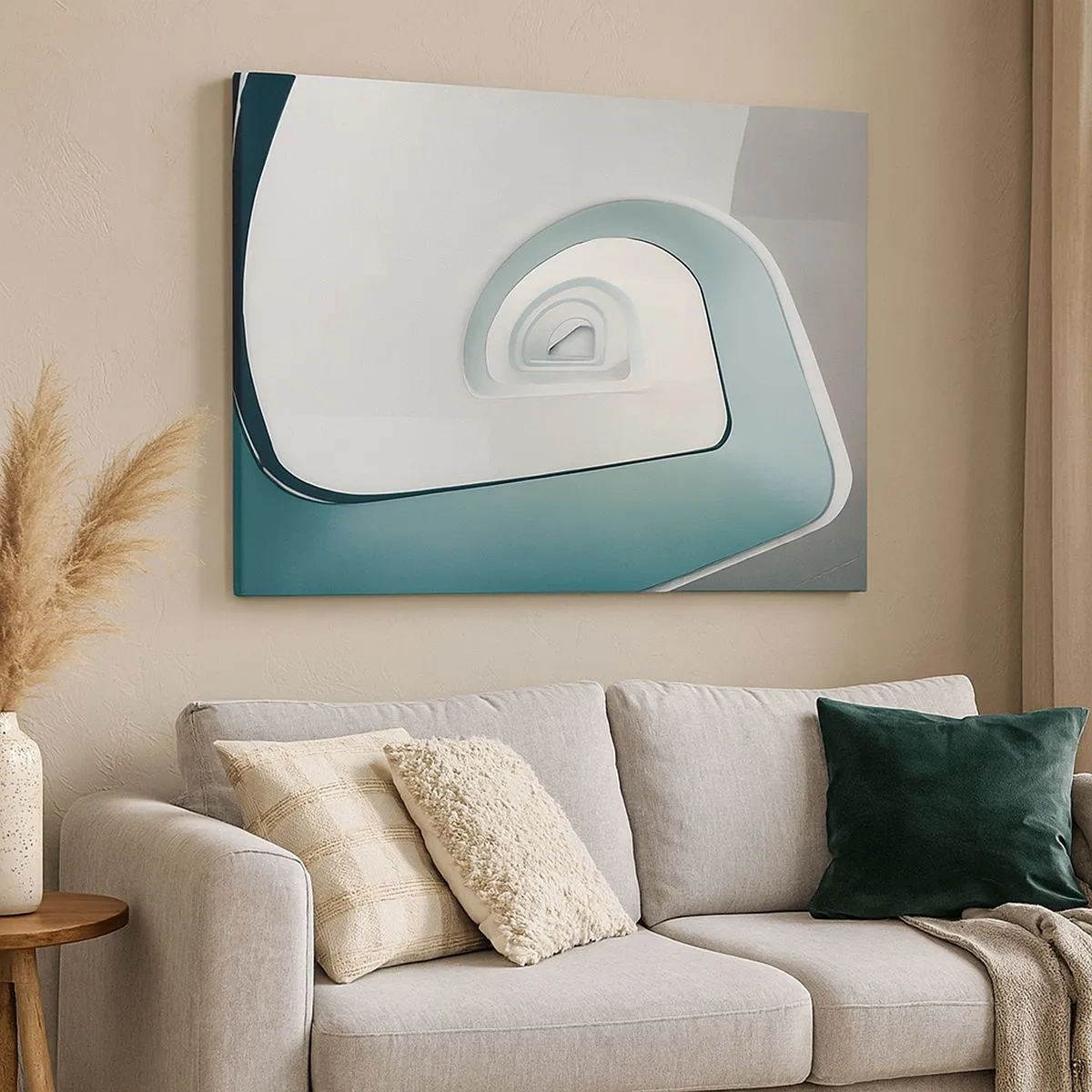 Obraz na plátně - Minimalistická architektura se zaoblenými liniemi - 70x50cm - Na dno modré - Moderní nástěnná dekorace do obývacího pokoje a ložnice ARTTOR