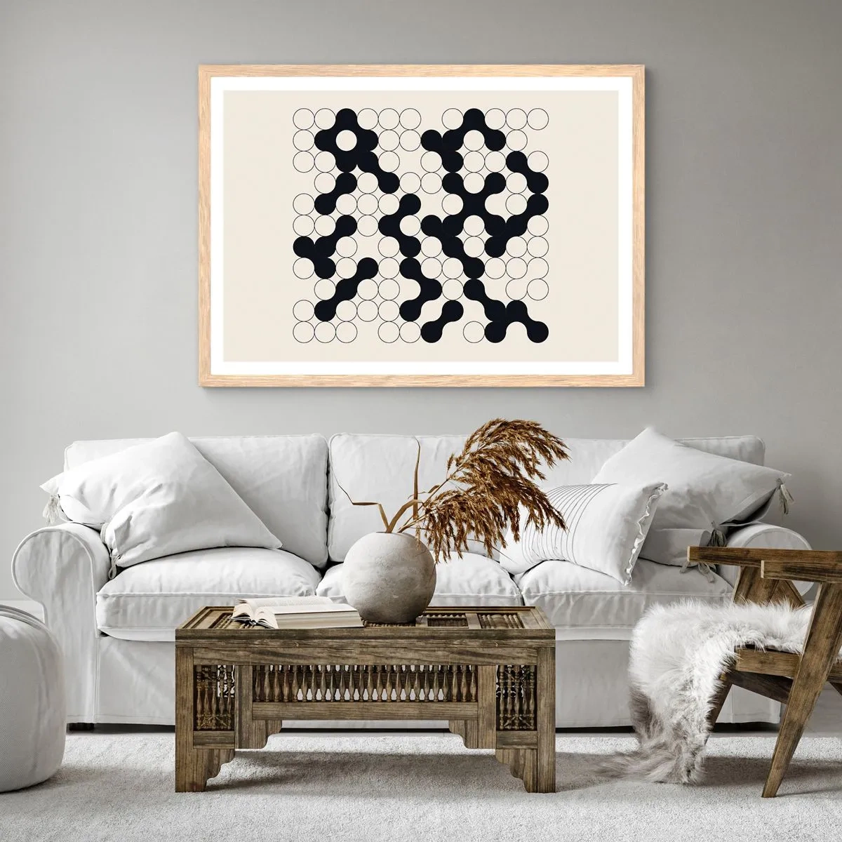 Plakát v rámu světlý dub - Čínská hra – variace - 100x70 cm