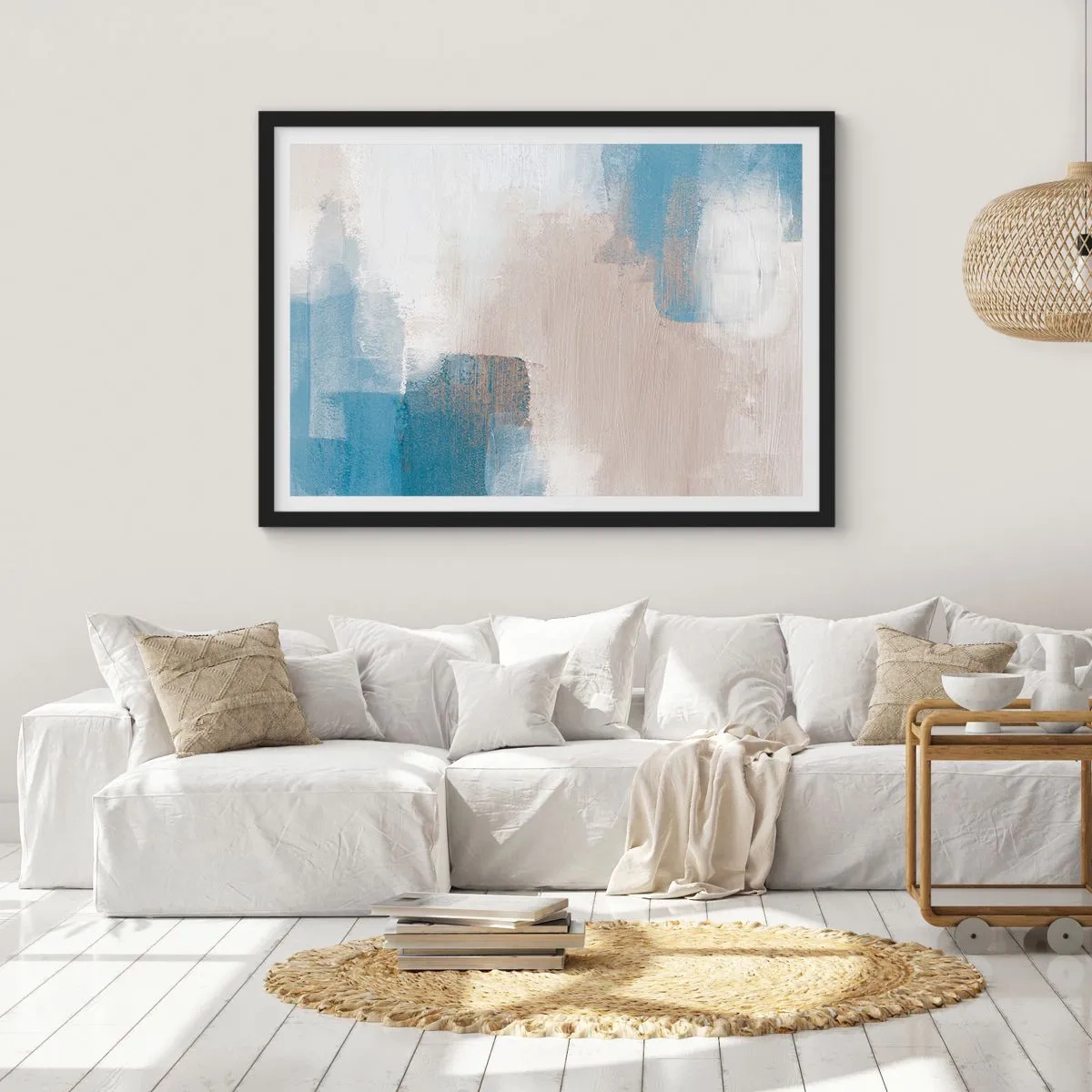 Plakát v černém rámu - Růžová abstrakce za modrým závojem - 40x30 cm